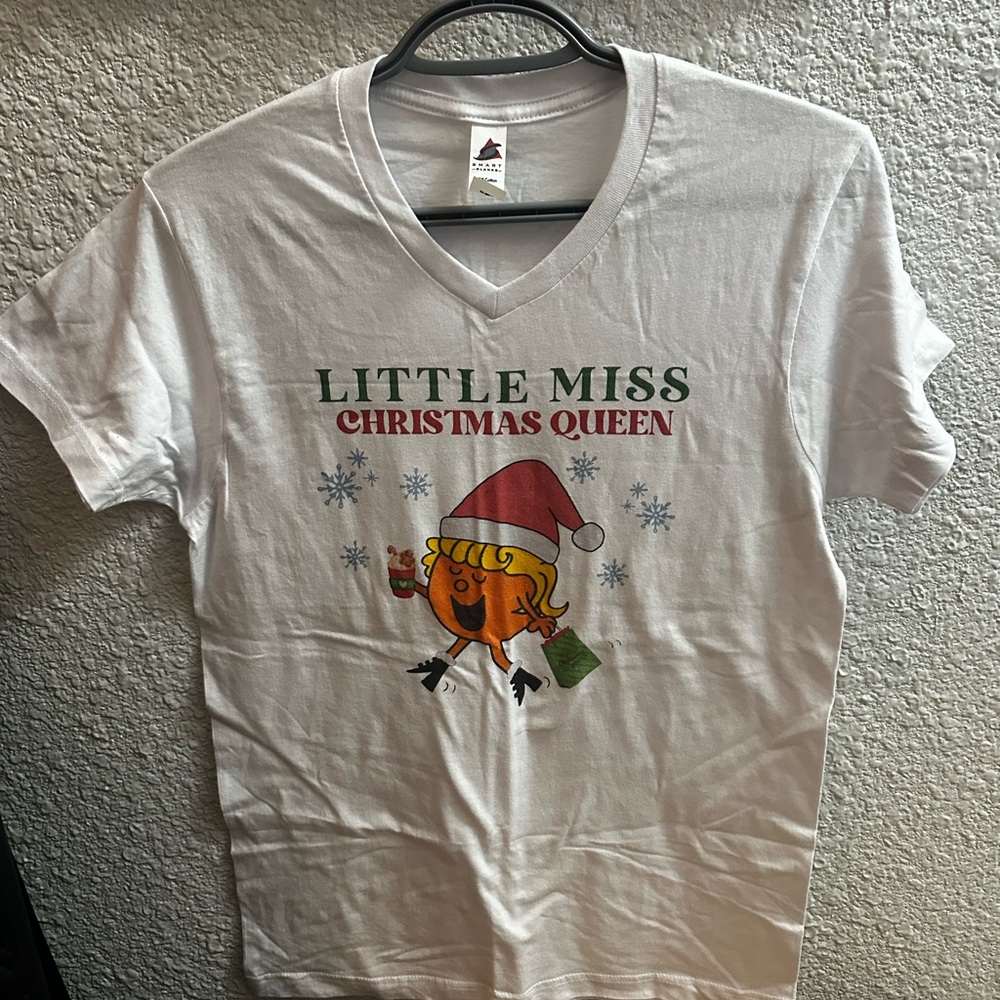 Little Miss Christmas Queen White V Neck Tee